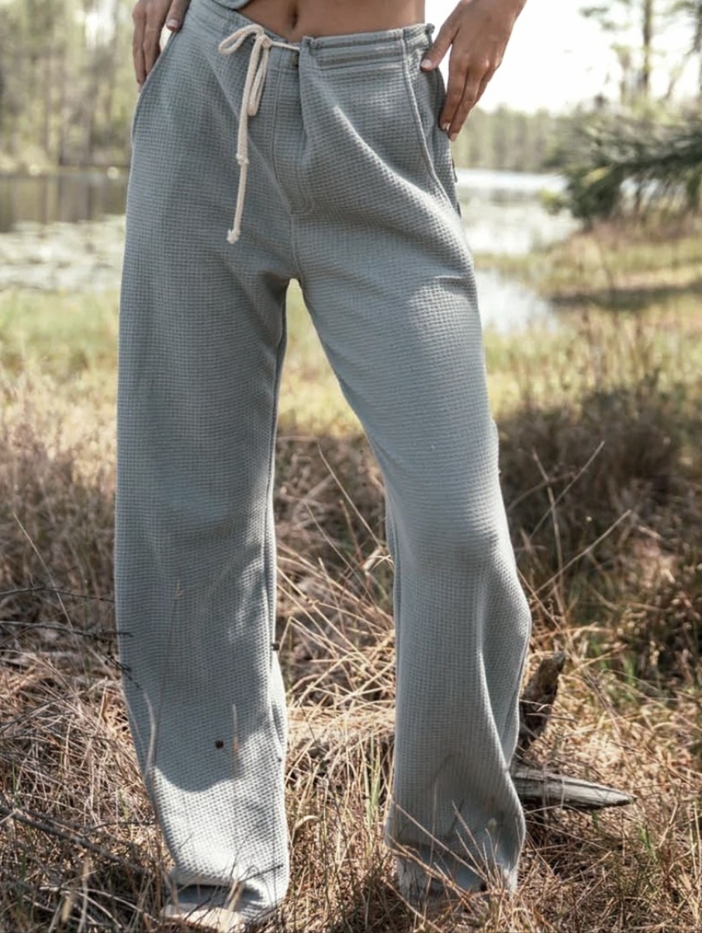 TRIBE KELLEY WAFFLE CARGO Wide Leg Pant Bluish Gray Women's Small